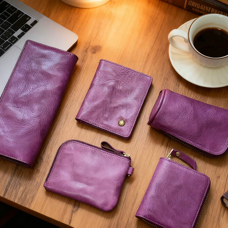 Retro Handmade Leather Purple Wallets Card Holders