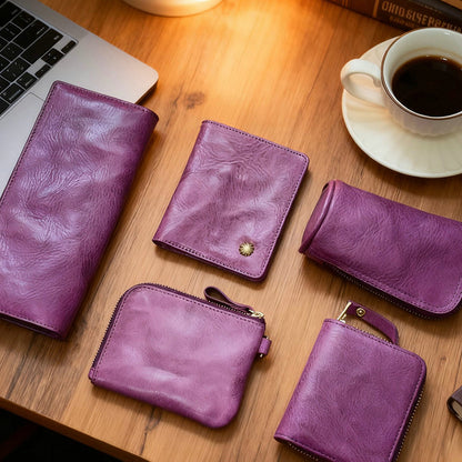 Retro Handmade Leather Purple Wallets Card Holders