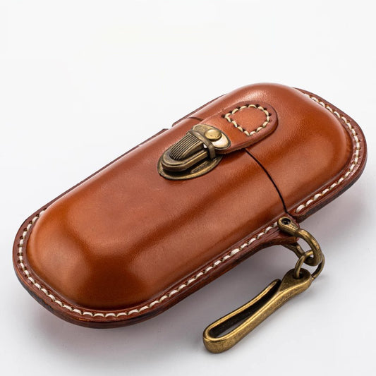 Genuine Leather Vintage Sun Glasses Box - Portable Storage Case with Hook - Eye Glass Organizer