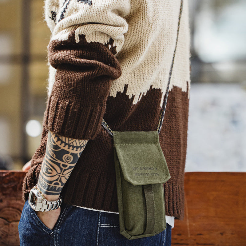 Retro Mini Phone Bag Military Green Canvas Crossbody Bag