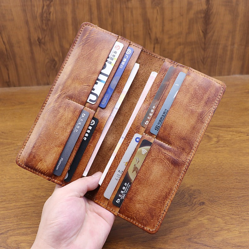 Retro Handmade Leather Multi-card Slots Long Wallet