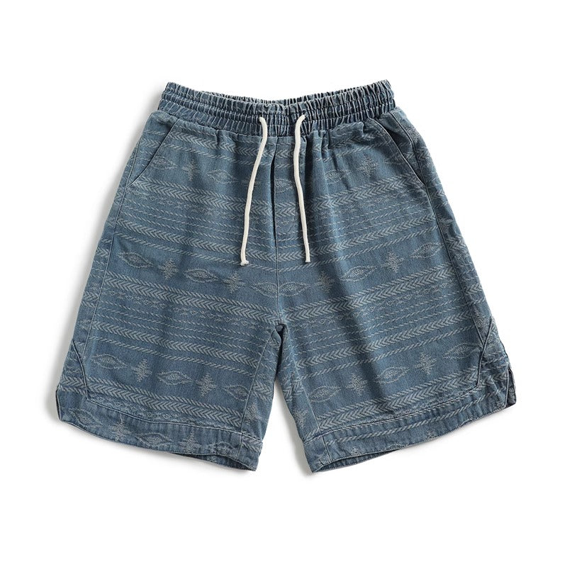 Men's Washed Denim Drawstring Elastic Waist Shorts