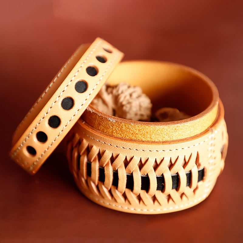 Retro Handmade Leather Woven Box