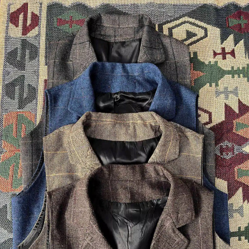 Retro Large Size Wool Herringbone Waistcoats