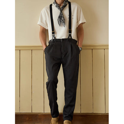 Retro Style Casual Stripe Overall Cargo Pants