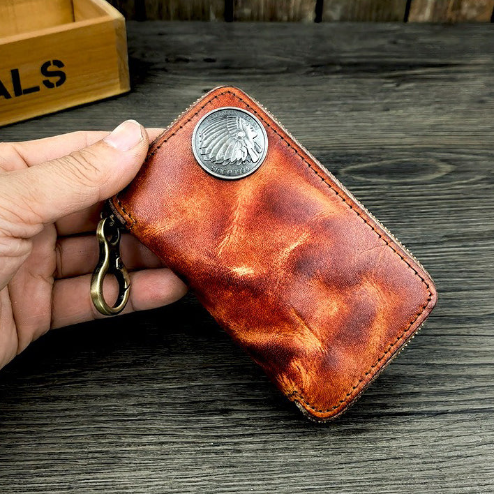 Retro Handmade Leather Zipper Key Wallets