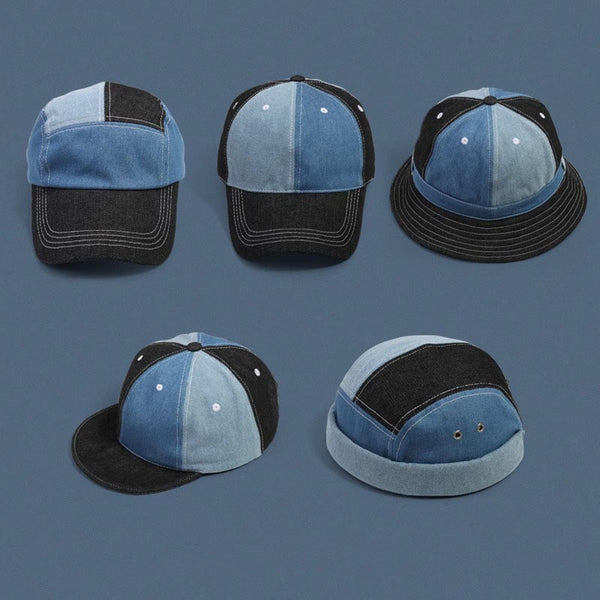 Retro Denim Patchwork Hats Casual Caps