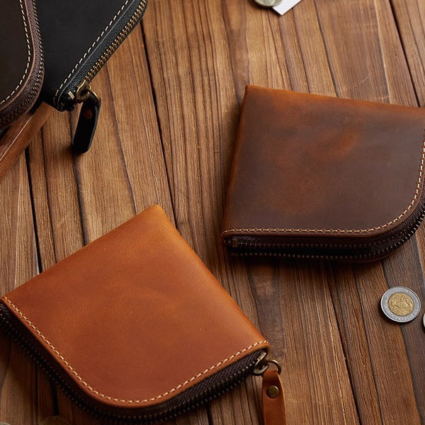 Original Hand-made Leather Short Zipper Wallet