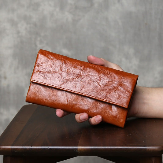 Retro Handmade Leather Multi-card Slots Long Wallet