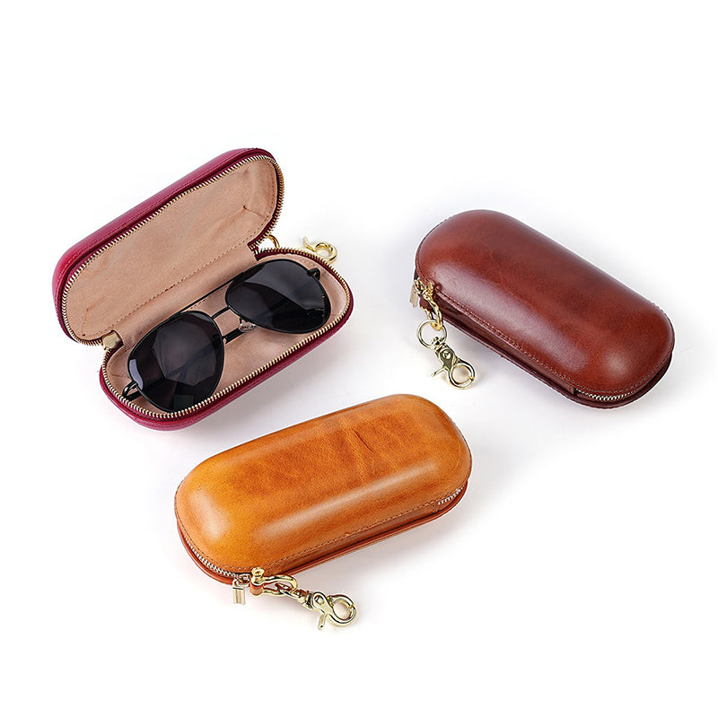 Retro Leather Zipper Glasses Case