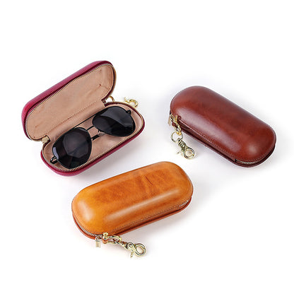 Retro Leather Zipper Glasses Case