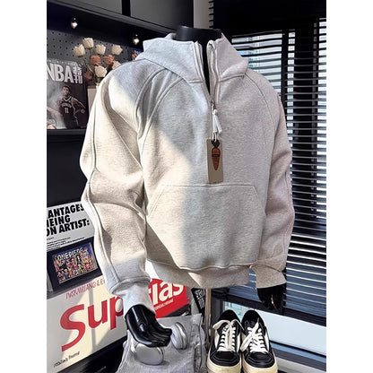Retro Half Zipper Hood Outwear
