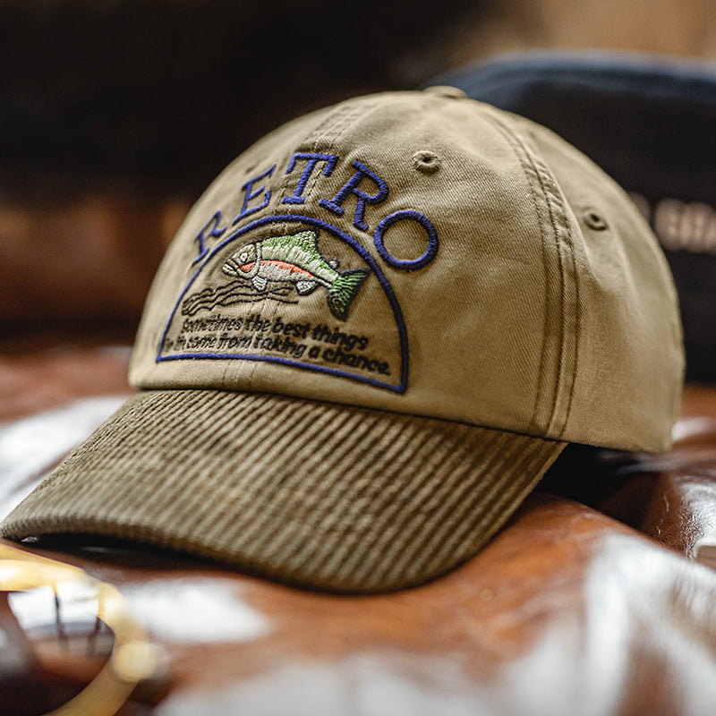 Retro Corduroy Embroidered Baseball Cap Flip Hat Adjustable Hat