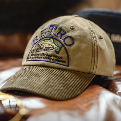 Retro Corduroy Embroidered Baseball Cap Flip Hat Adjustable Hat