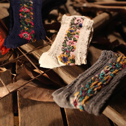 Women 5 Pairs Retro Ethnic Style Socks