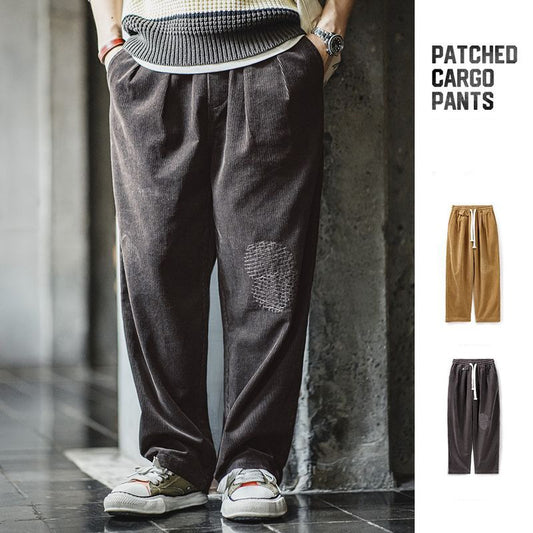 Vintage Corduroy Patch Casual Pants Loose Wide-leg Straight Pants