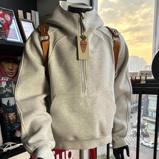 Retro Half Zipper Hood Outwear