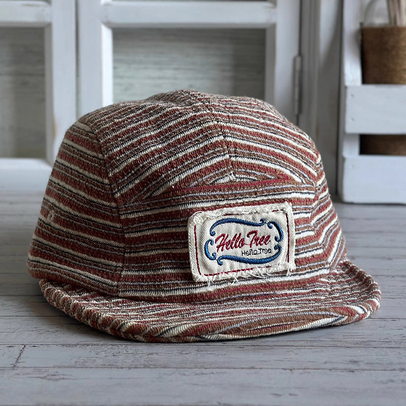 Retro Striped Knitted Flip Hat Beret Casual Cap Adjustable Hat