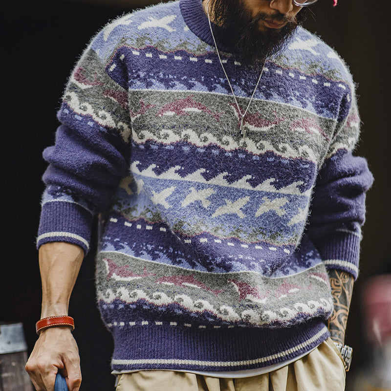 Retro Fair Isle Sweater Round Neck Knitted Sweater