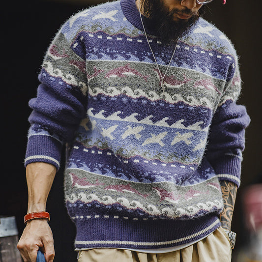 Retro Fair Isle Sweater Round Neck Knitted Sweater