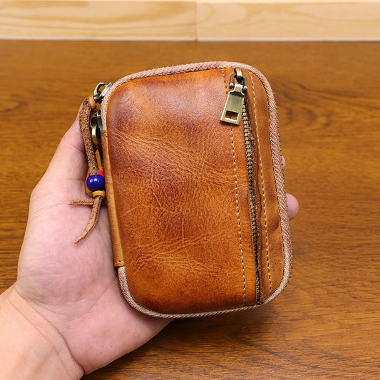 Retro Handmade Leather Zipper Card Wallet