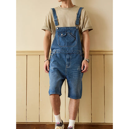 Retro Style Denim Multi-Pocket Overall Cargo Pants