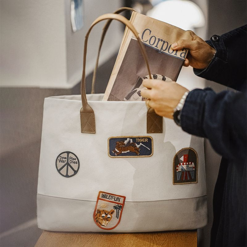 Retro Stamp Embroidery Tote Bag Handbag