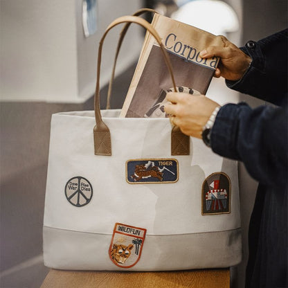 Retro Stamp Embroidery Tote Bag Handbag