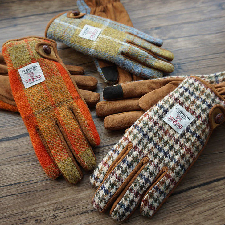 Retro Wool Touchscreen Tweed Plaid Gloves