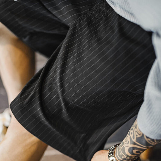 Retro Striped Suit Shorts Elastic Waist Shorts