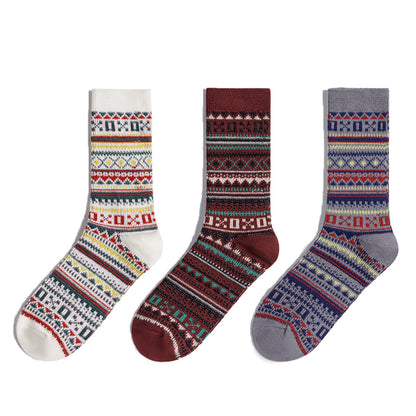 Retro Fair Isle Mid-calf Cotton Socks Ethnic Style Knitted Warm Socks