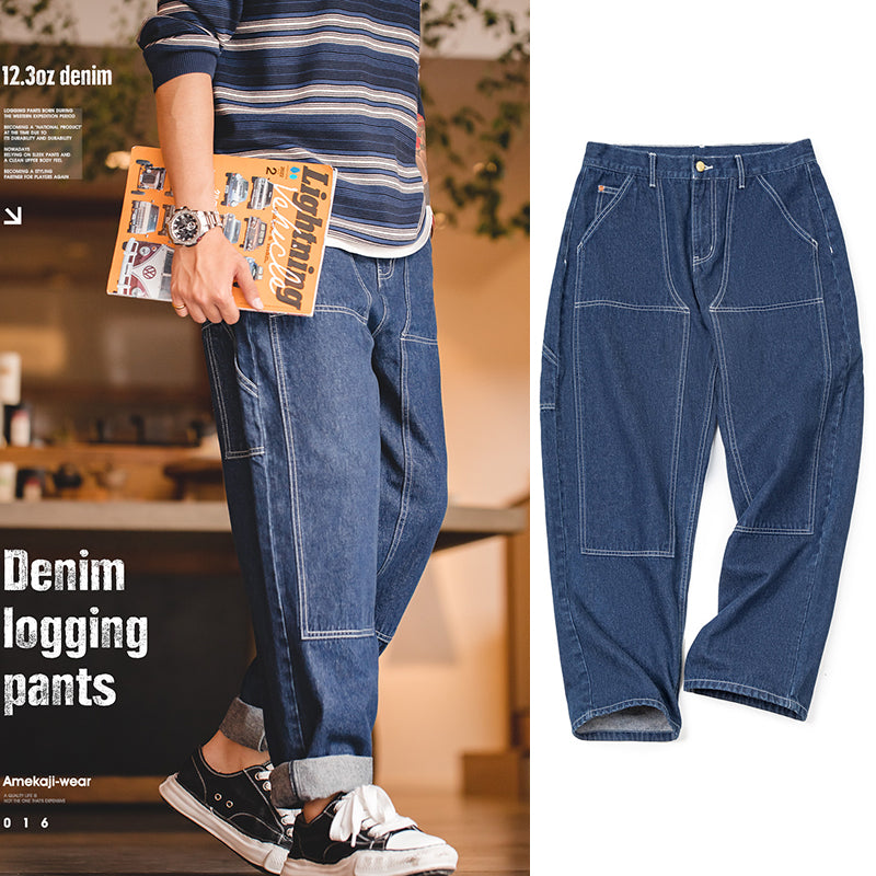 Retro Workwear Casual Denim Pants