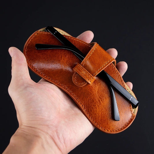 Retro Handmade Leather Travel Portable Glasses Case
