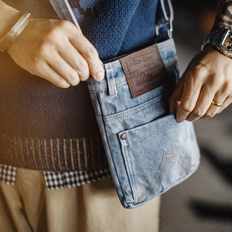 Retro Washed Blue Denim Shoulder Crossbody Bag