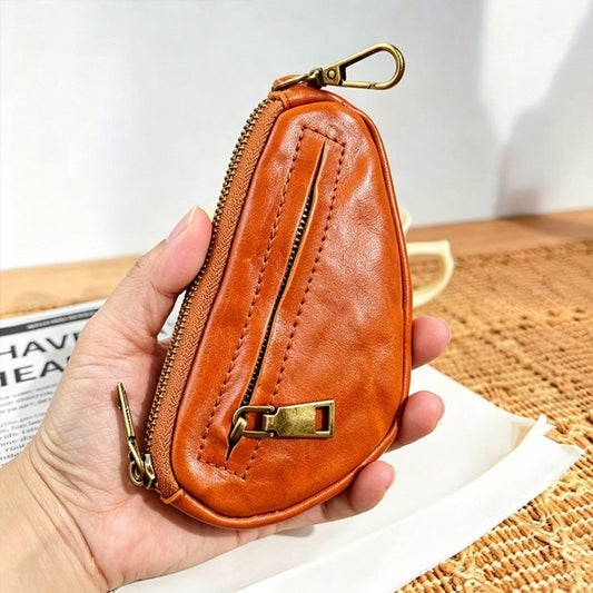 Retro Handmade Leather Key Bag Zipper Leather Wallet