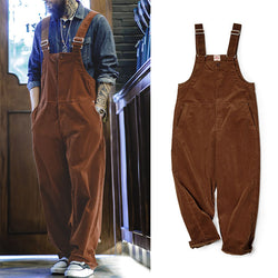 Retro Brown Corduroy Overalls Baggy Straight-leg One-piece Overall