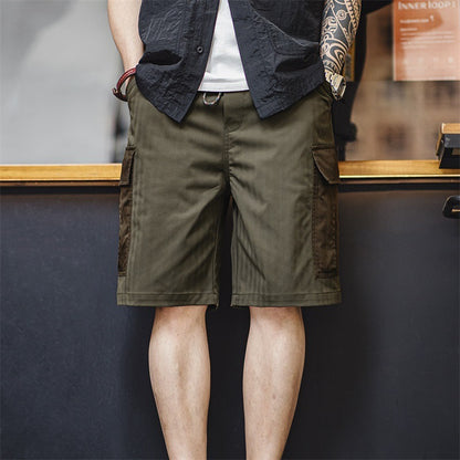 Retro Patchwork Big Pocket Herringbone Shorts