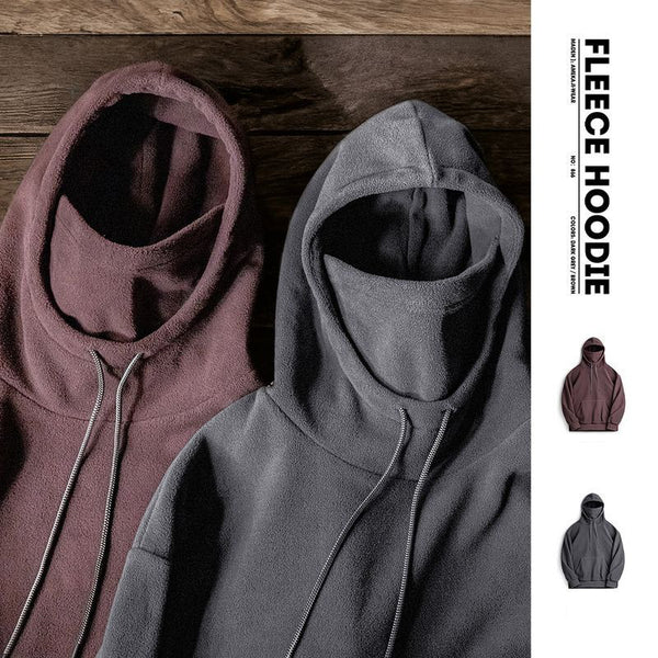 Retro High Collar Zipper Mask Sweaters Fleece Hoodies