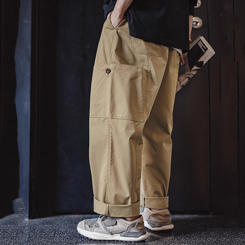 Retro Multi-pocket Loose Straight Khaki Wide-leg Pants