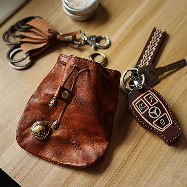 Retro Handmade Leather Card Holder Storage Bag Coin Wallet