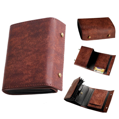 Retro handmade frosted leather wallet for men and women, 3-fold style multifunctional business clutch