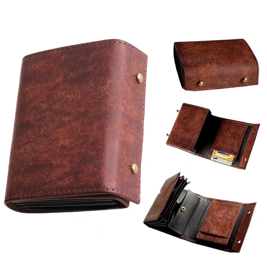 Retro handmade frosted leather wallet for men and women, 3-fold style multifunctional business clutch