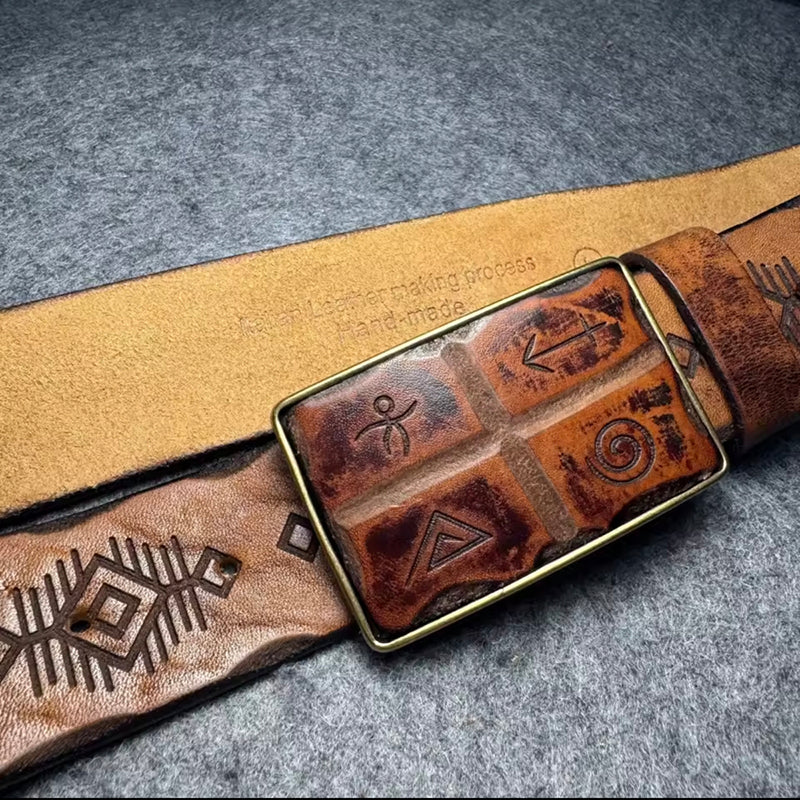 Retro Hand-carved Pattern Leather Belt