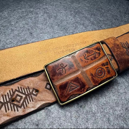 Retro Hand-carved Pattern Leather Belt