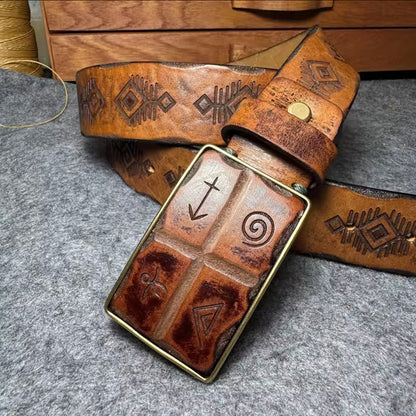 Retro Hand-carved Pattern Leather Belt