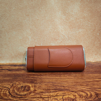 3-Cigar Genuine Leather Cigar Box with Top Hygrometer Display, Portable with Hygrometer Dial and Cedar Wood Lining