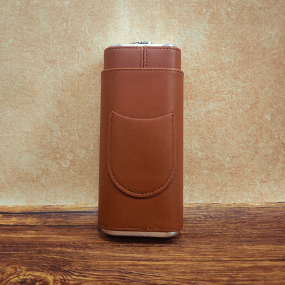 3-Cigar Genuine Leather Cigar Box with Top Hygrometer Display, Portable with Hygrometer Dial and Cedar Wood Lining