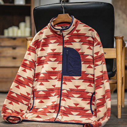 Retro  Ethnic Style Polar Fleece Sweatshirt Zipper Cardigan