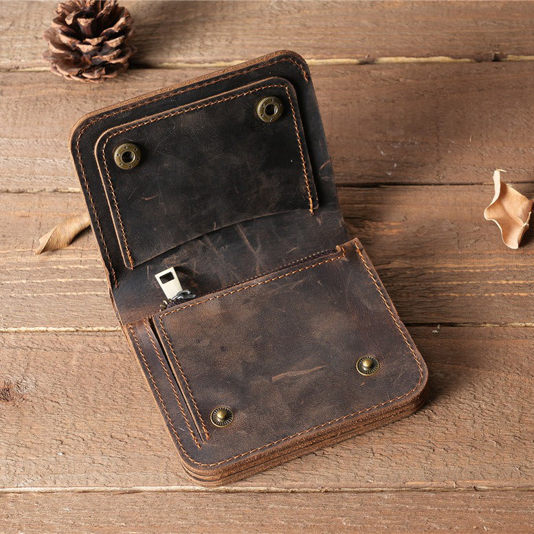 Retro Leather Handmade Zipper Short Wallet