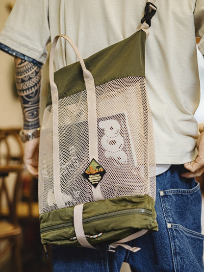 Retro Functional Foldable Fishing Bag Single-Shoulder/Crossbody/Handbag Messenger Bag